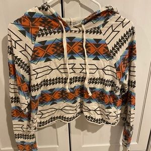 Aztec pattern cropped hoodie